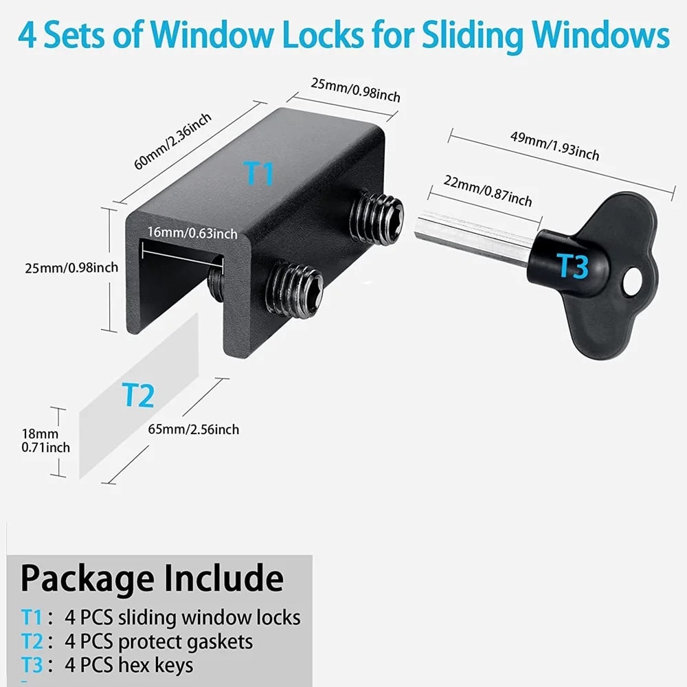 Adjustable Aluminum Window Lock for Vertical & Horizontal Windows, No-Drill Installation
