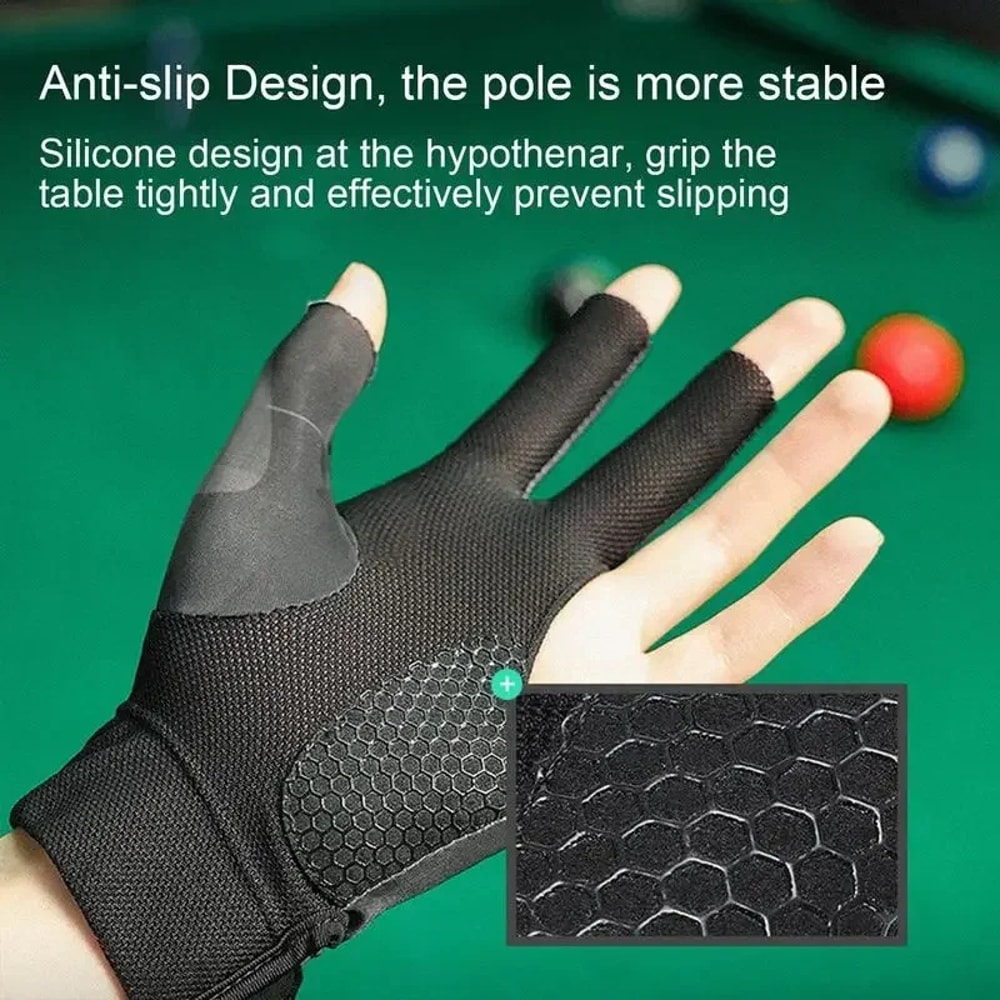 Open Finger Billiard Gloves – Breathable Polyester Snooker Pool Glove for Amateur Training – Adjustable, Smooth, Soft