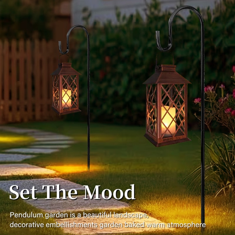 Solar Lantern Candle Light Outdoor Hanging Garden Decor Waterproof Solar Lights For Lawn Landscap 4
