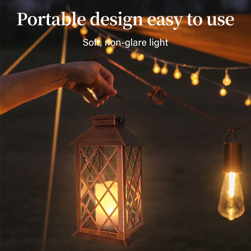 Solar Lantern Candle Light Outdoor Hanging Garden Decor Waterproof Solar Lights For Lawn Landscap 5