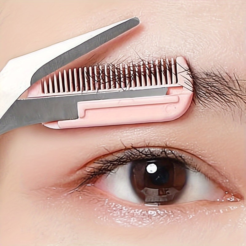 Pink Eyebrow Trimming Scissors with Built-in Comb - Stainless Steel, Precise Grooming Tool for Perfect Eyebrows