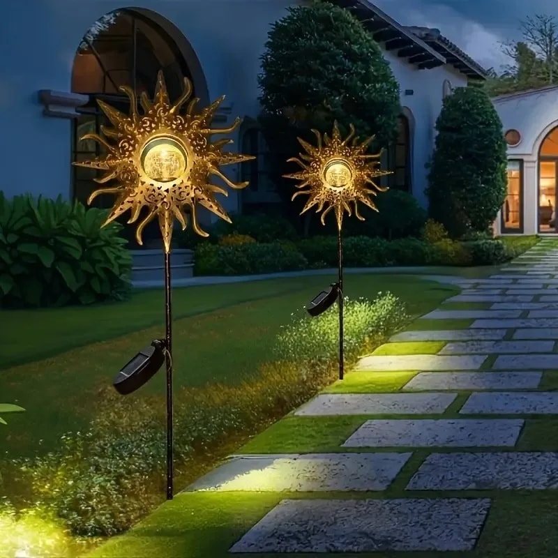 Solar Sun Statue Light – Cracked Glass Ball LED Garden Decor, IP Waterproof for Courtyard/Lawn/Patio/Path