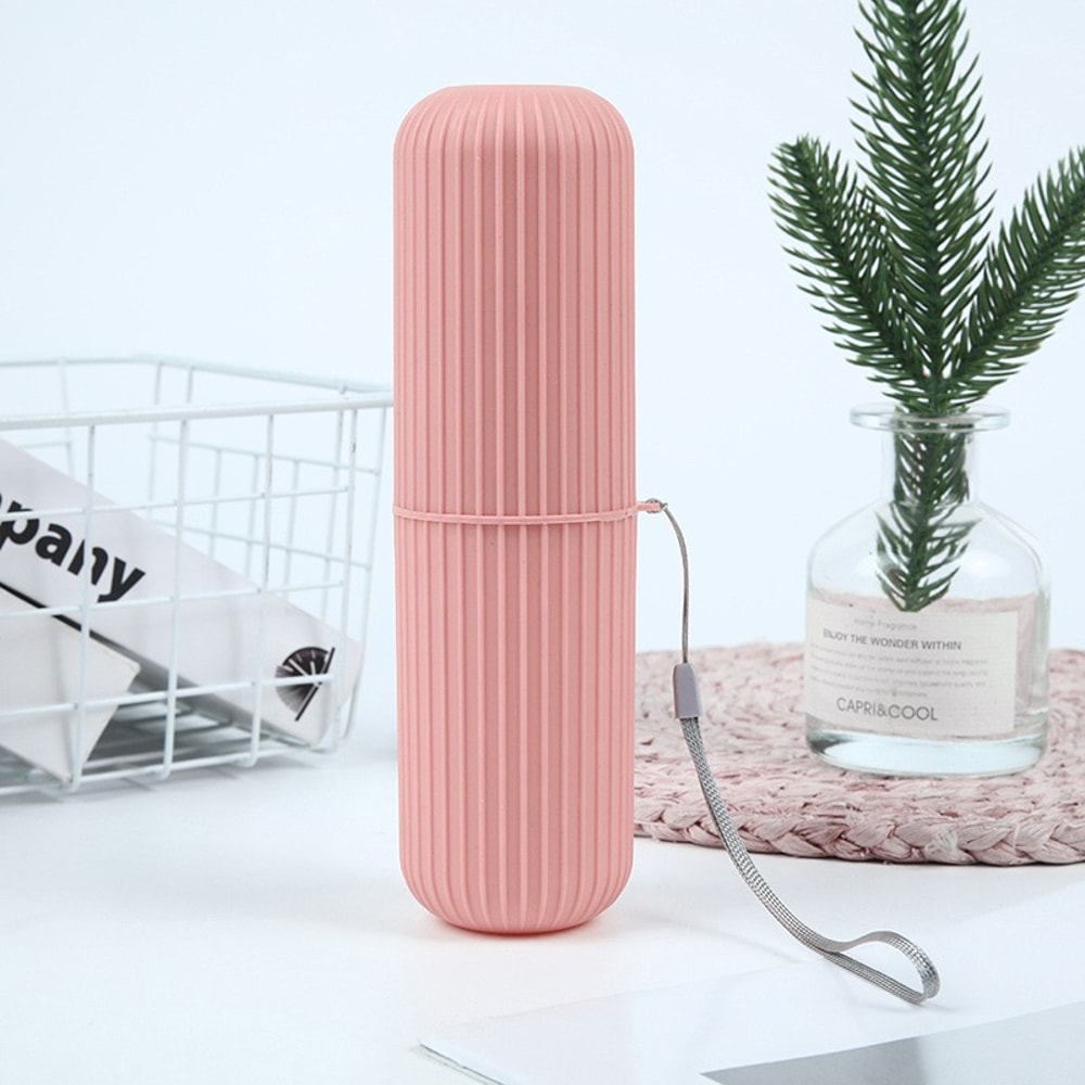 Portable Toothbrush Storage Case with Vertical Stripe Mouthwash Cup