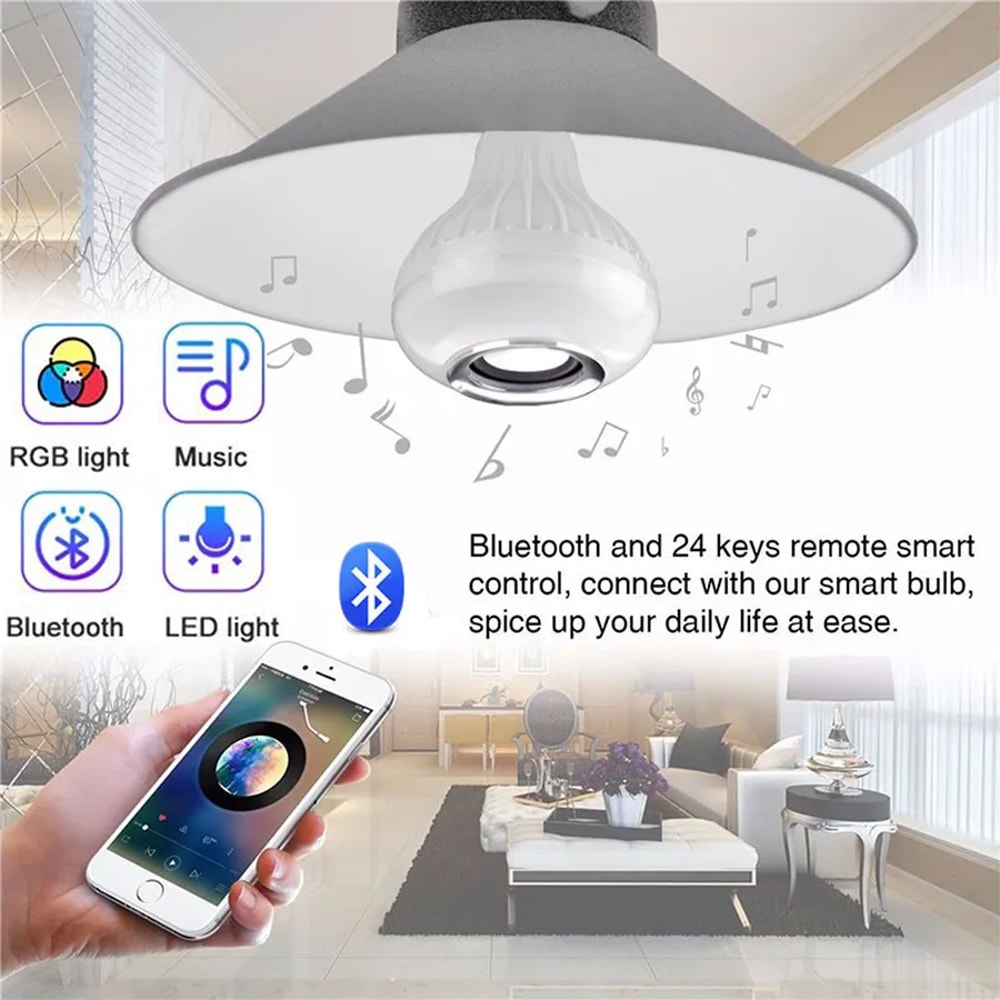 Bluetooth speaker light bulb, RGB LED music bulb, color changing light bulb with speaker, smart music bulb, remote