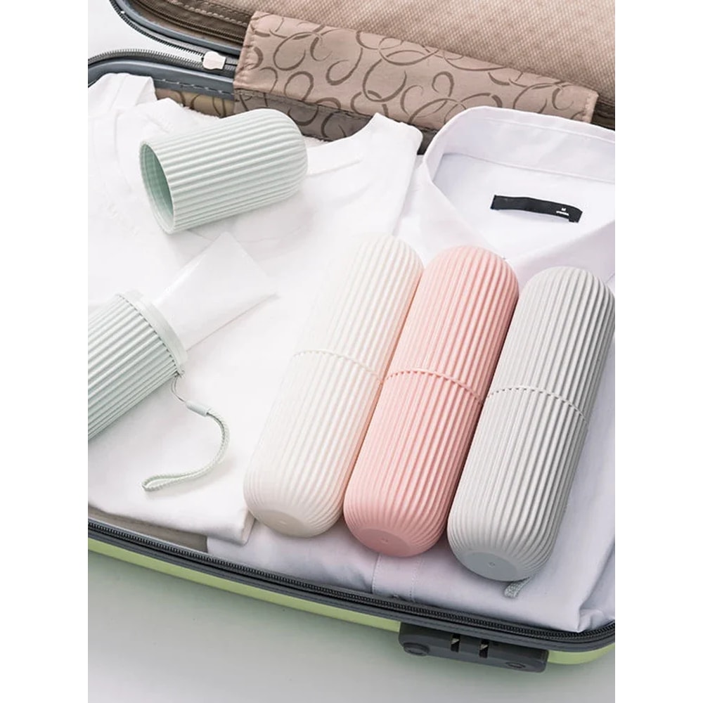 Portable Toothbrush Cup & Toothpaste Holder - Transparent Bathroom Storage Case Organizer for Travel & Toiletries