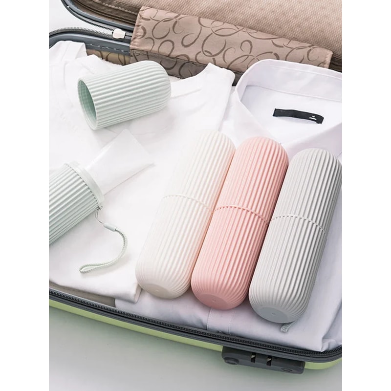 Portable Toothbrush Cup & Toothpaste Holder - Transparent Bathroom Storage Case Organizer for Travel & Toiletries