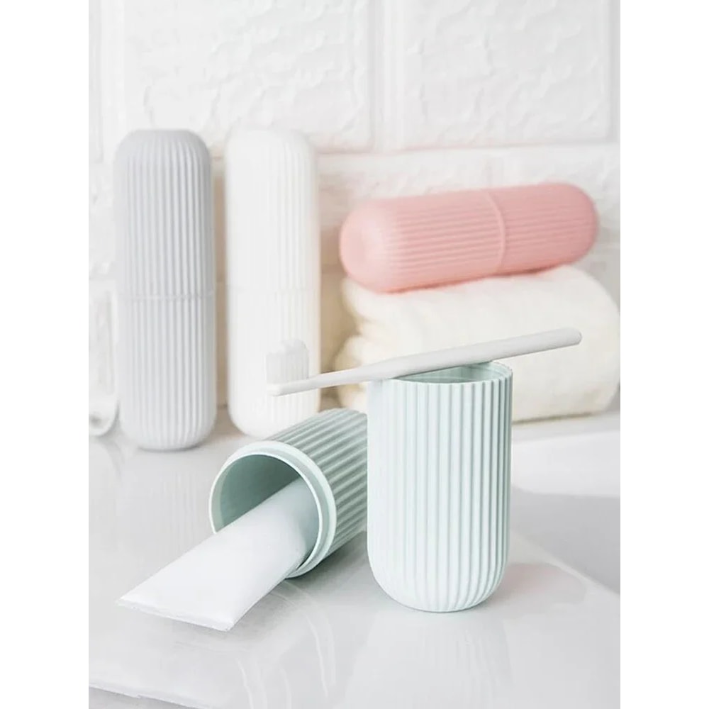 Portable Toothbrush Cup & Toothpaste Holder - Transparent Bathroom Storage Case Organizer for Travel & Toiletries