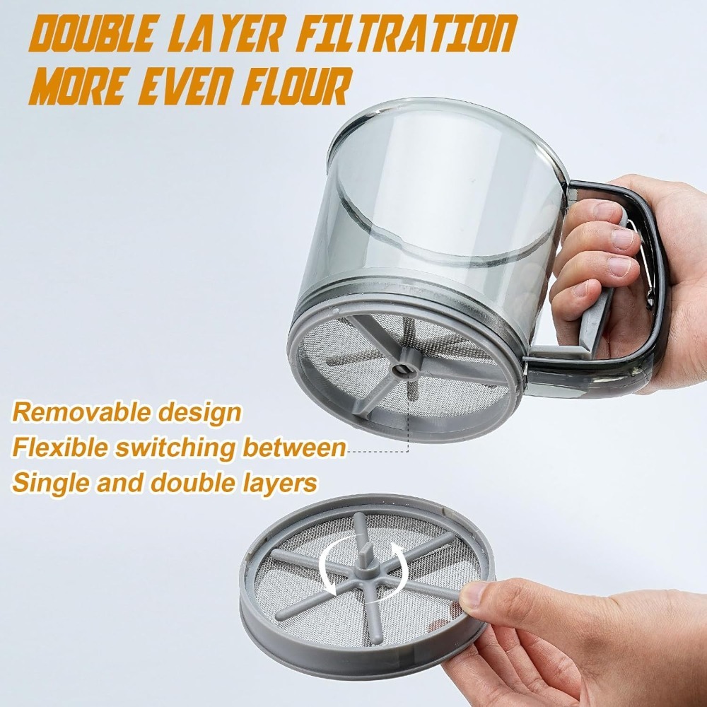 Portable Manual Flour Sifter for Baking - Fine Mesh, Press Design