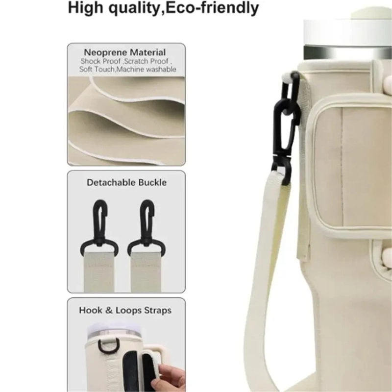 Water Bottle Carrier Bag With Adjustable Shoulder Strap For Large Tumblers And Bottles Cup Sleeve 3