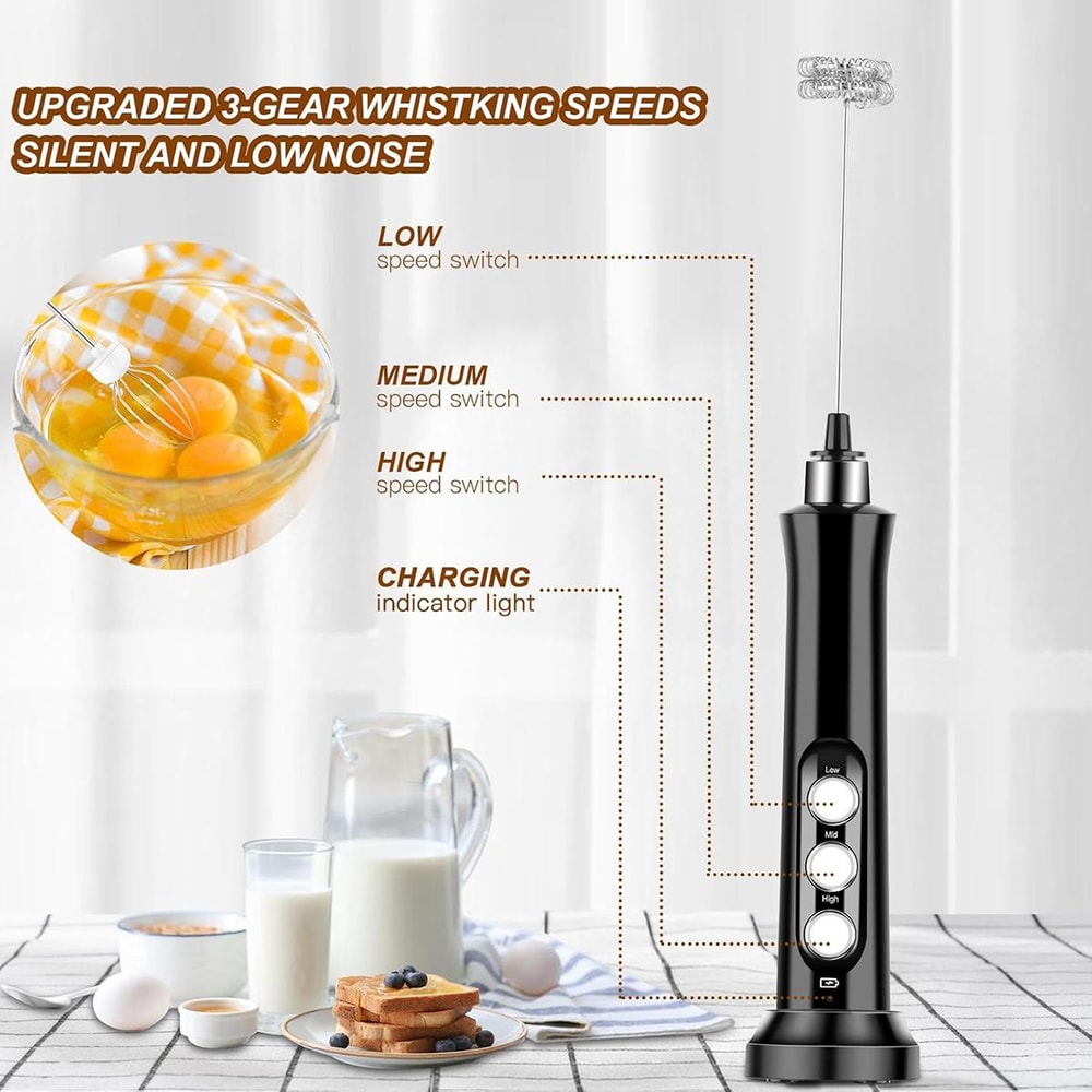 Wireless Rechargeable Electric Milk Frother Speeds Handheld Foam Maker For Latte Cappuccino Hot C 1