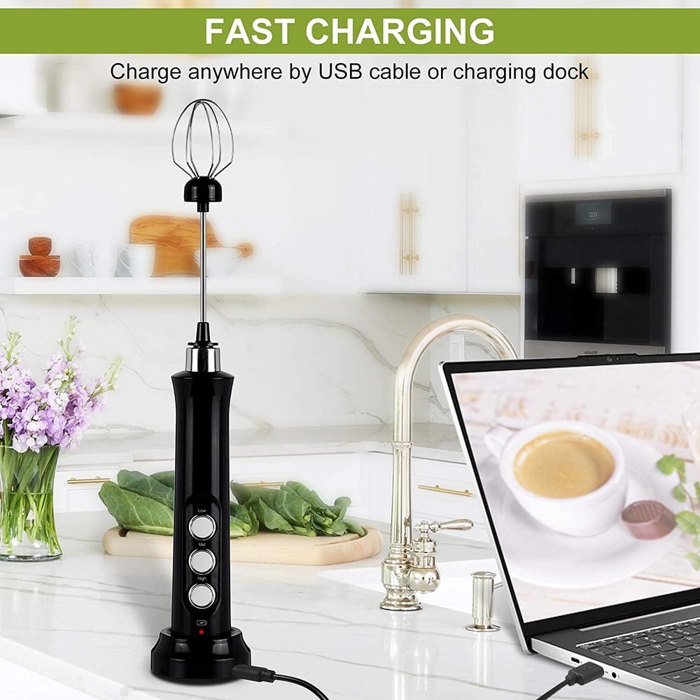 Wireless Rechargeable Electric Milk Frother Speeds Handheld Foam Maker For Latte Cappuccino Hot C 2