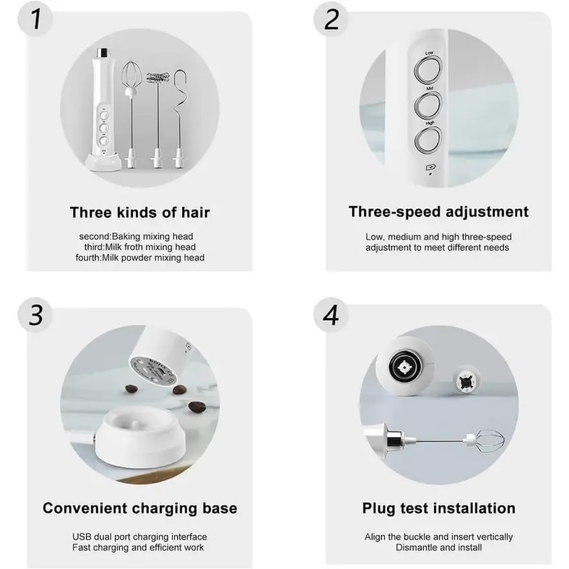 Wireless Rechargeable Electric Milk Frother Speeds Handheld Foam Maker For Latte Cappuccino Hot C 4