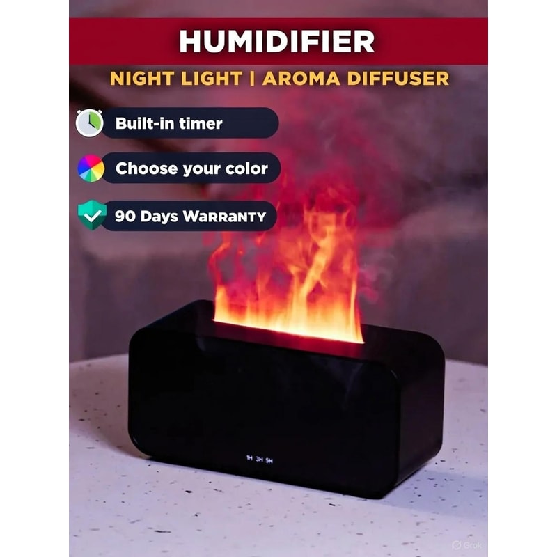 Mini Flame Effect Aroma Diffuser Ultrasonic Humidifier With Color Night Light And Timer For Essent 0