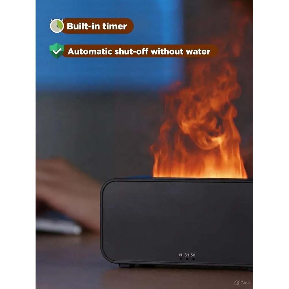 Mini Flame Effect Aroma Diffuser Ultrasonic Humidifier With Color Night Light And Timer For Essent 1
