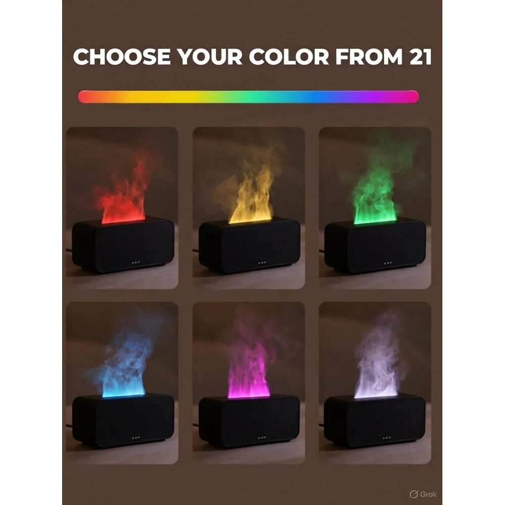 Mini Flame Effect Aroma Diffuser Ultrasonic Humidifier With Color Night Light And Timer For Essent 3