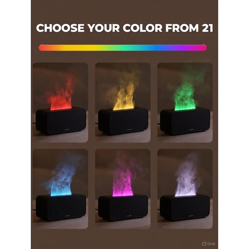 Mini Flame Effect Aroma Diffuser Ultrasonic Humidifier With Color Night Light And Timer For Essent 3