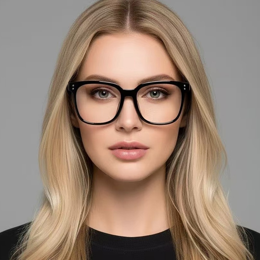 Unisex Transparent Glasses with Black Frame and Face-Contouring Design for Men & Women