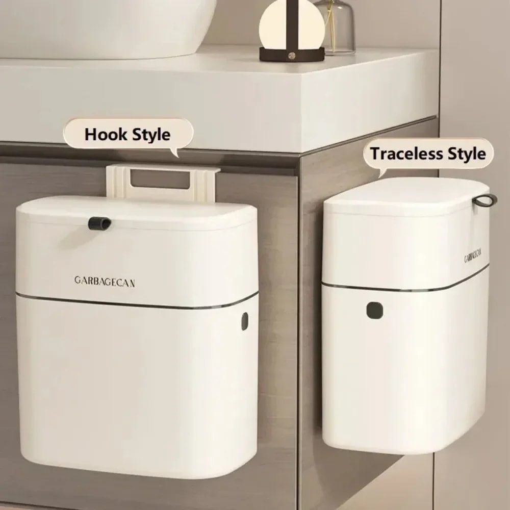 Convenient Hanging Garbage Bin with Large Capacity & Clamshell Cover – Stylish Square Design for Home & Toilet Use