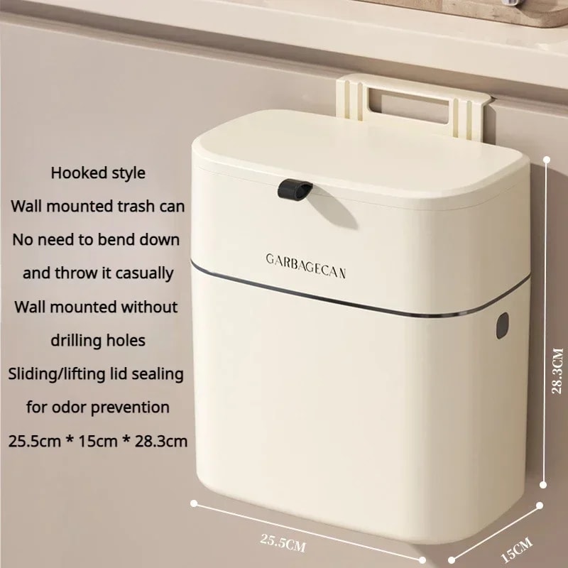 Convenient Hanging Garbage Bin with Large Capacity & Clamshell Cover – Stylish Square Design for Home & Toilet Use