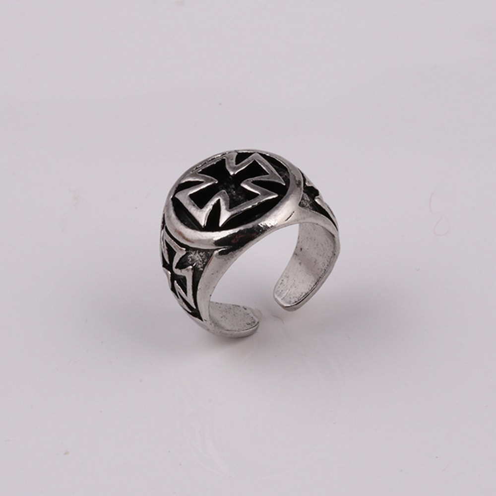 Vintage Croix de Guerre Cross Ring for Men | Adjustable Gothic Silver Ring | Unisex Punk Jewelry