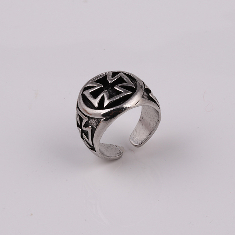 Vintage Croix de Guerre Cross Ring for Men | Adjustable Gothic Silver Ring | Unisex Punk Jewelry