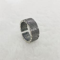 vintage tang grass pattern silver ring for men - handmade gothic punk open jewelry