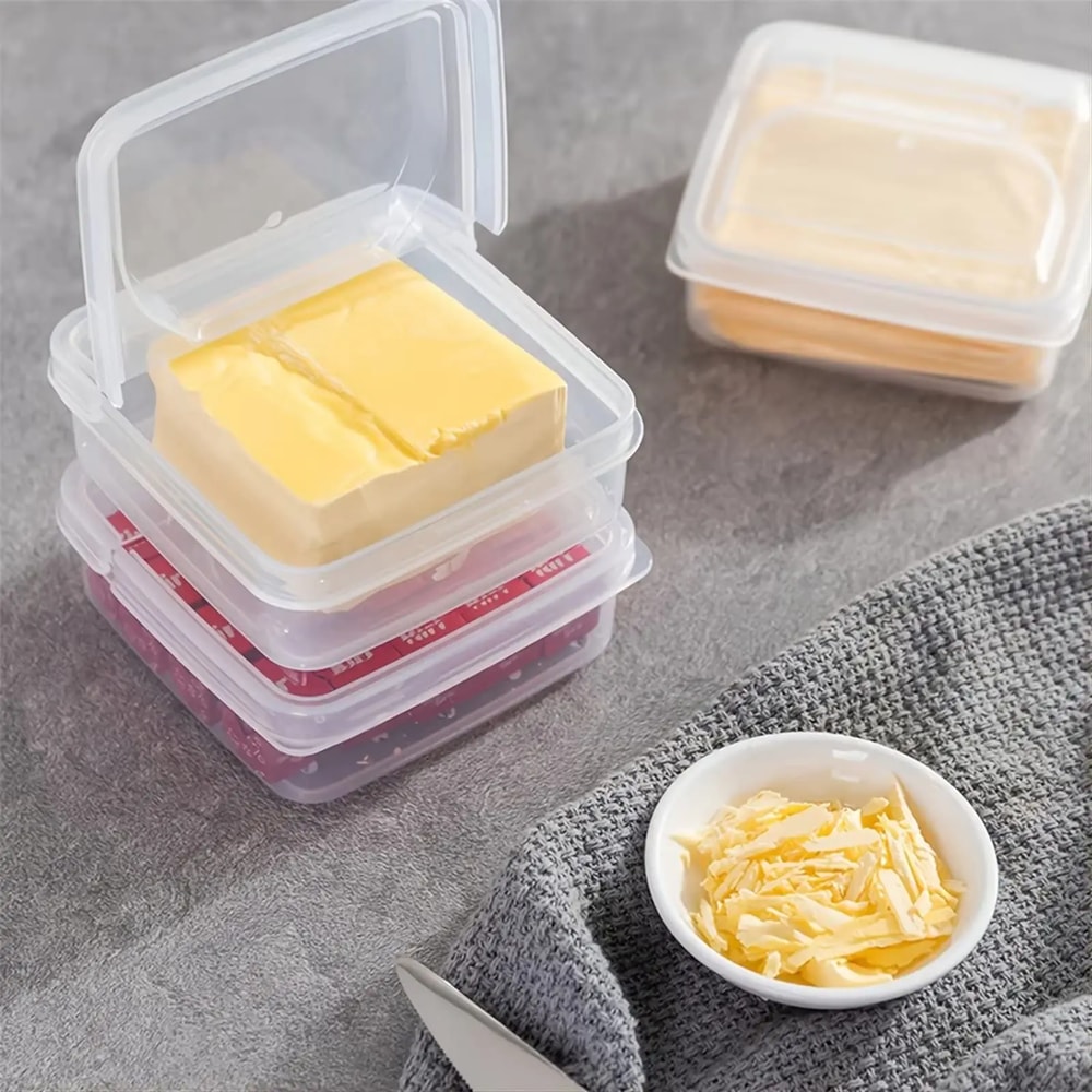 Clear Plastic Cheese Storage Box with Flip Lid – Sliced Cheese & Butter Storage for Refrigerator,