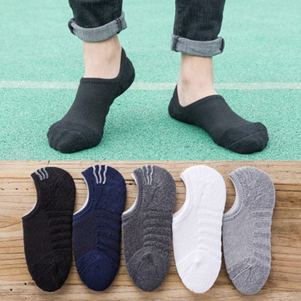 Pairs Men's Cotton Boat Socks, Anti-Slip, Breathable, Invisible & Plus Size