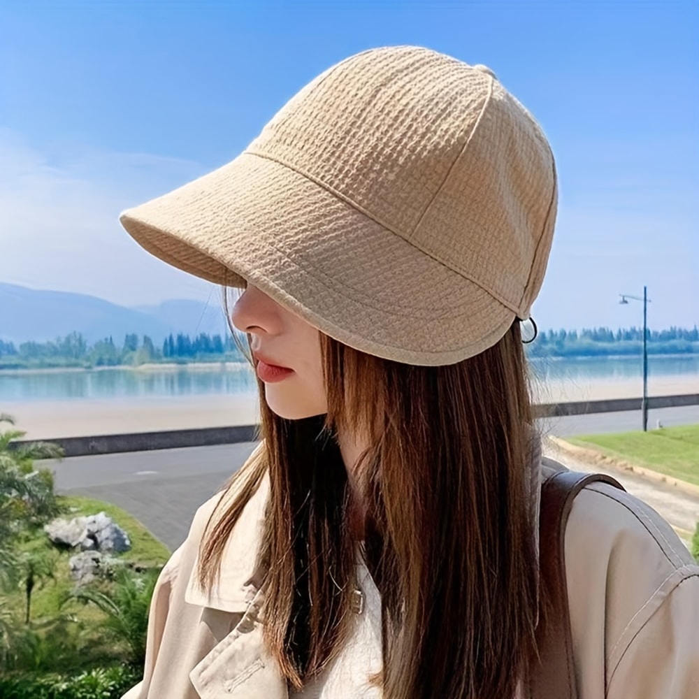 Women Solid Color Bucket Hat – Stylish Sunscreen Hat for Outdoor Sports & Casual Wear
