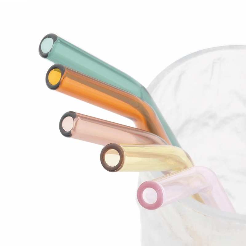 Pink Borosilicate Glass Drinking Straw Set With Cleaning Brush Reusable Cocktail Straws For Drinks 4