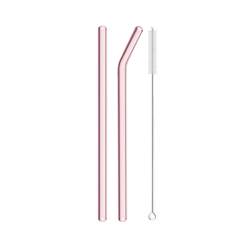 Pink Borosilicate Glass Drinking Straw Set With Cleaning Brush Reusable Cocktail Straws For Drinks 5