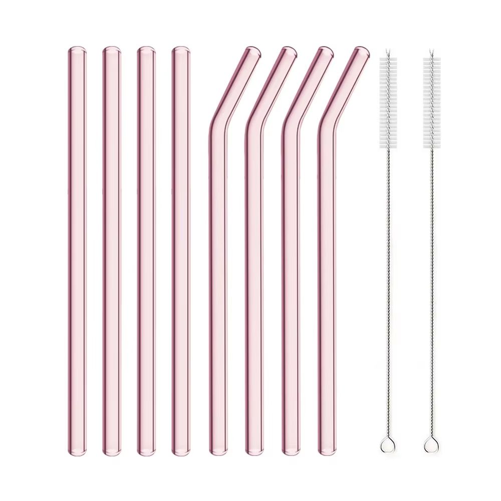 Pink Borosilicate Glass Drinking Straw Set With Cleaning Brush Reusable Cocktail Straws For Drinks 6