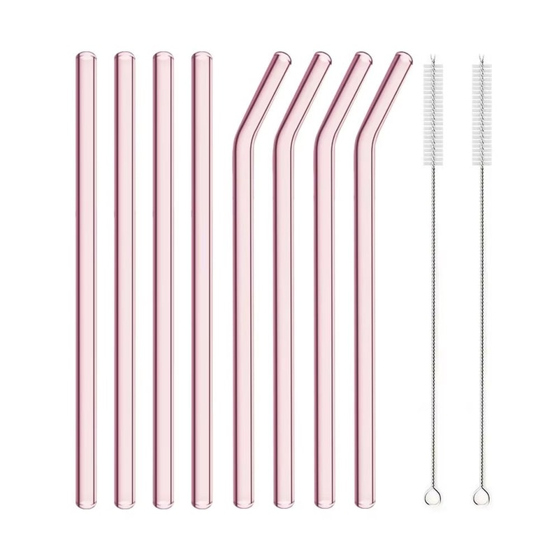 Pink Borosilicate Glass Drinking Straw Set With Cleaning Brush Reusable Cocktail Straws For Drinks 6