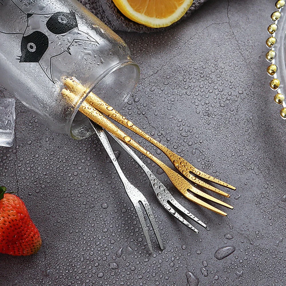Piece Stainless Steel Fruit Fork Set - Multifunctional Food Picks with Gold Moon Cake Knife Design