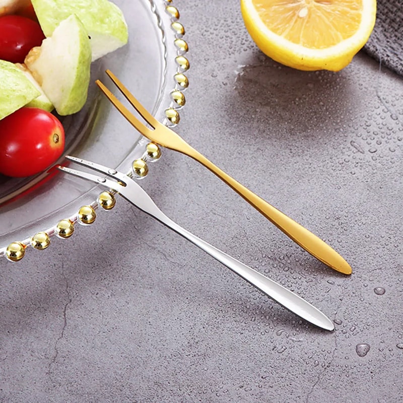 Piece Stainless Steel Fruit Fork Set - Multifunctional Food Picks with Gold Moon Cake Knife Design