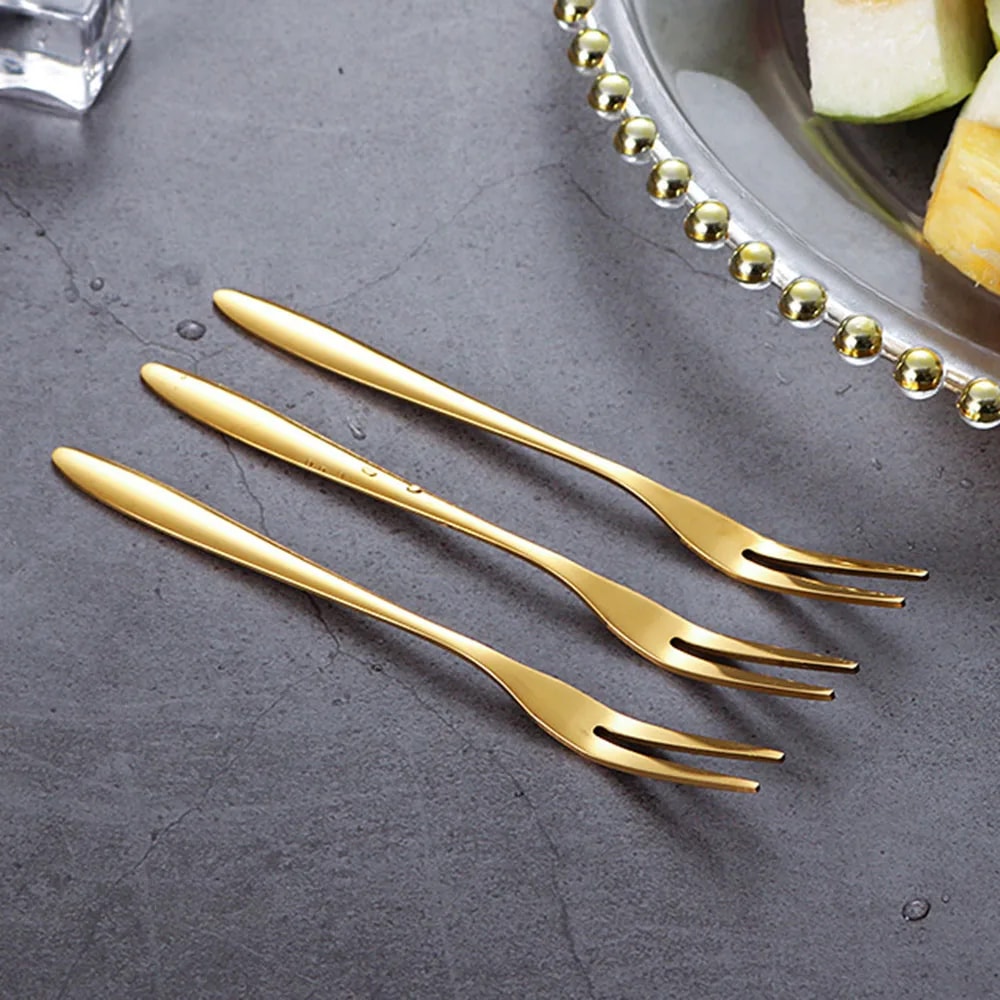 Piece Stainless Steel Fruit Fork Set - Multifunctional Food Picks with Gold Moon Cake Knife Design