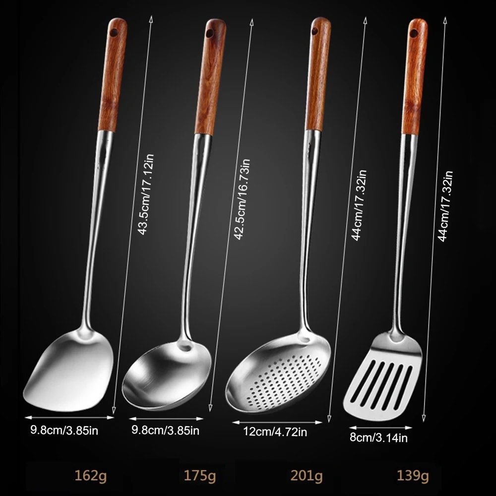 Stainless Steel Spatula Set with Wooden Handles – Premium Cooking and Baking Tools for Home Chefs