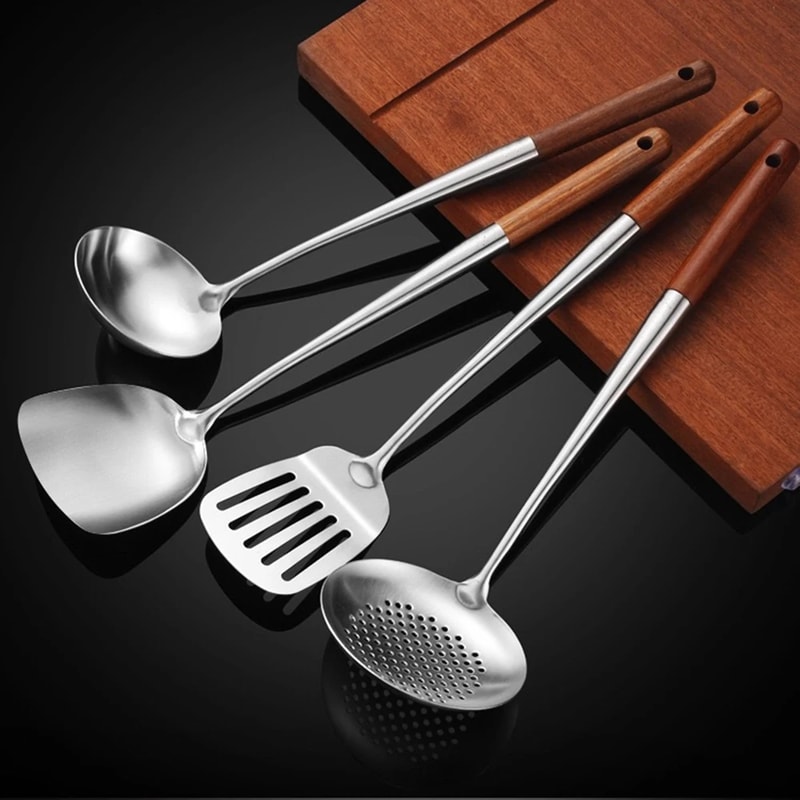 Stainless Steel Spatula Set with Wooden Handles – Premium Cooking and Baking Tools for Home Chefs