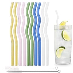 reusable glass straws – eco-friendly, wavy design with cleaning brushes