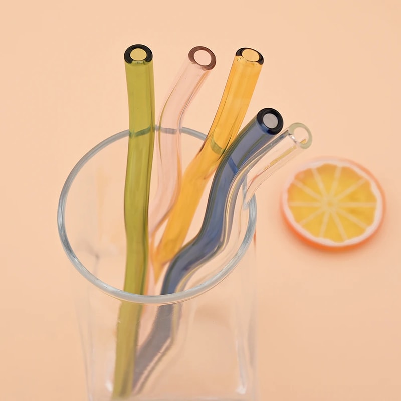 Reusable Glass Straws Ecofriendly Wavy Design With Cleaning Brushes 5