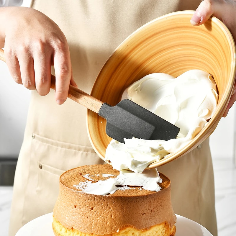Silicone Spatula Set with Wooden Handle – Non-Stick Pastry Scraper for Baking & Cooking