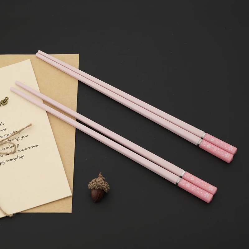 Elegant Pink Cherry Blossom Alloy Chopsticks Set Of Pairs For Hot Pot Sushi And More 4