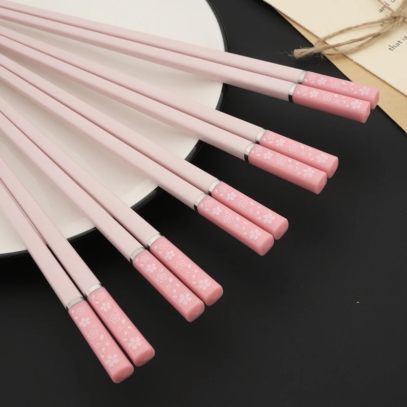 Elegant Pink Cherry Blossom Alloy Chopsticks Set Of Pairs For Hot Pot Sushi And More 5