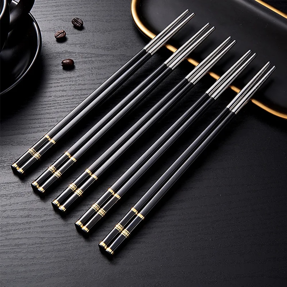 Premium Alloy Chopsticks Pairs Reusable Nonslip Metal Sushi Sticks For Dining 0