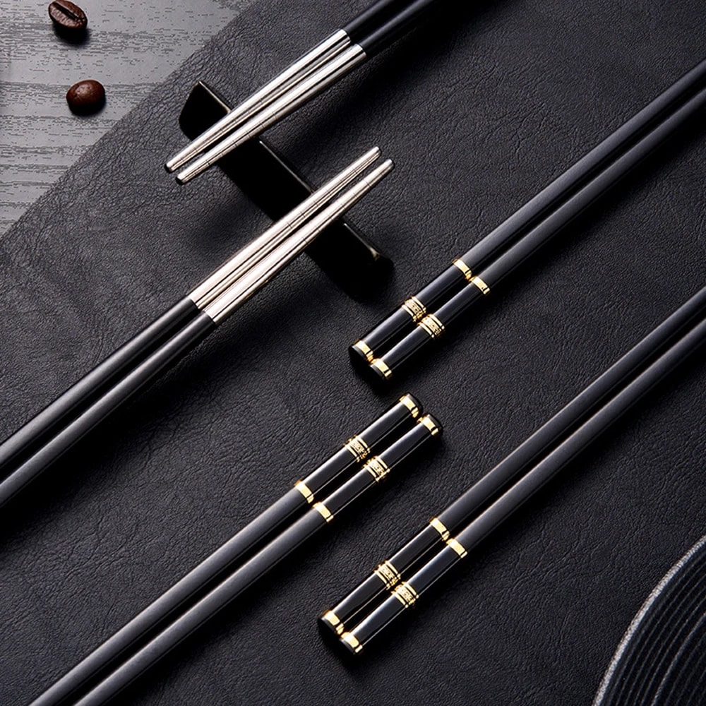 Premium Alloy Chopsticks Pairs Reusable Nonslip Metal Sushi Sticks For Dining 4