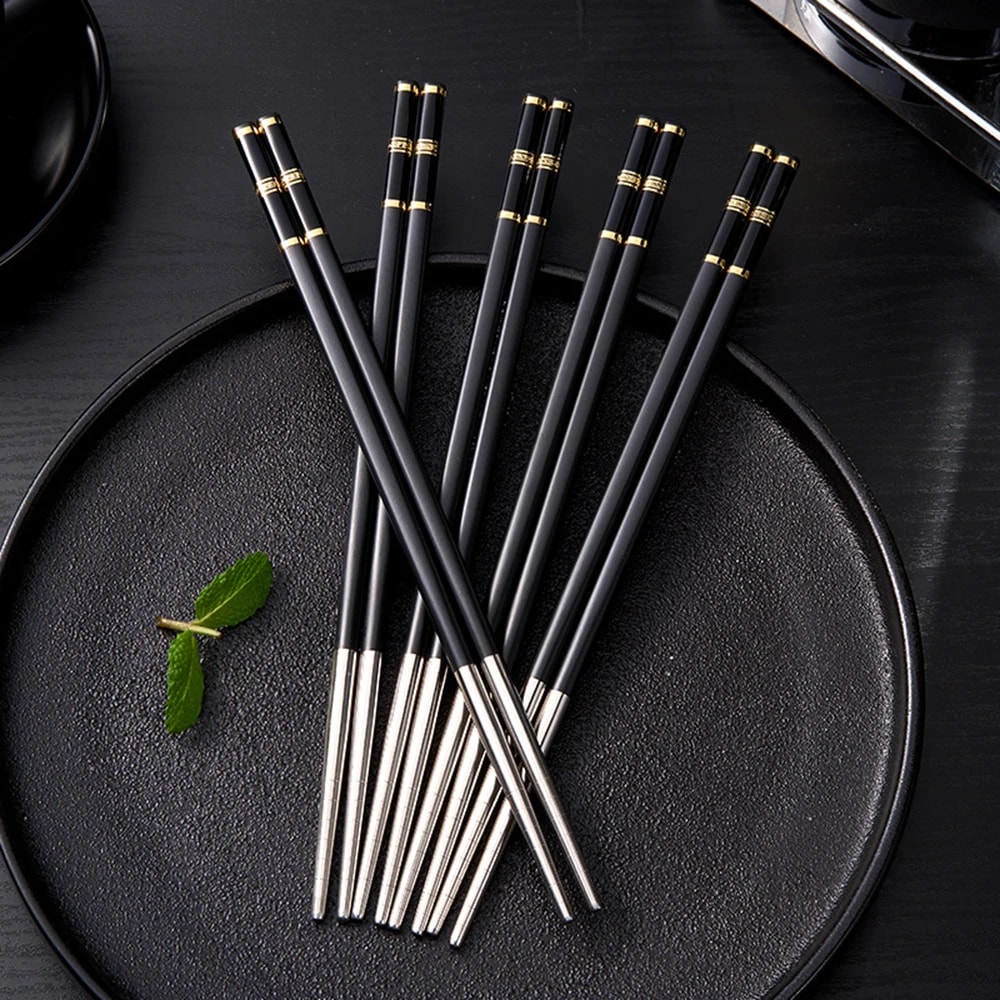 Premium Alloy Chopsticks Pairs Reusable Nonslip Metal Sushi Sticks For Dining 5
