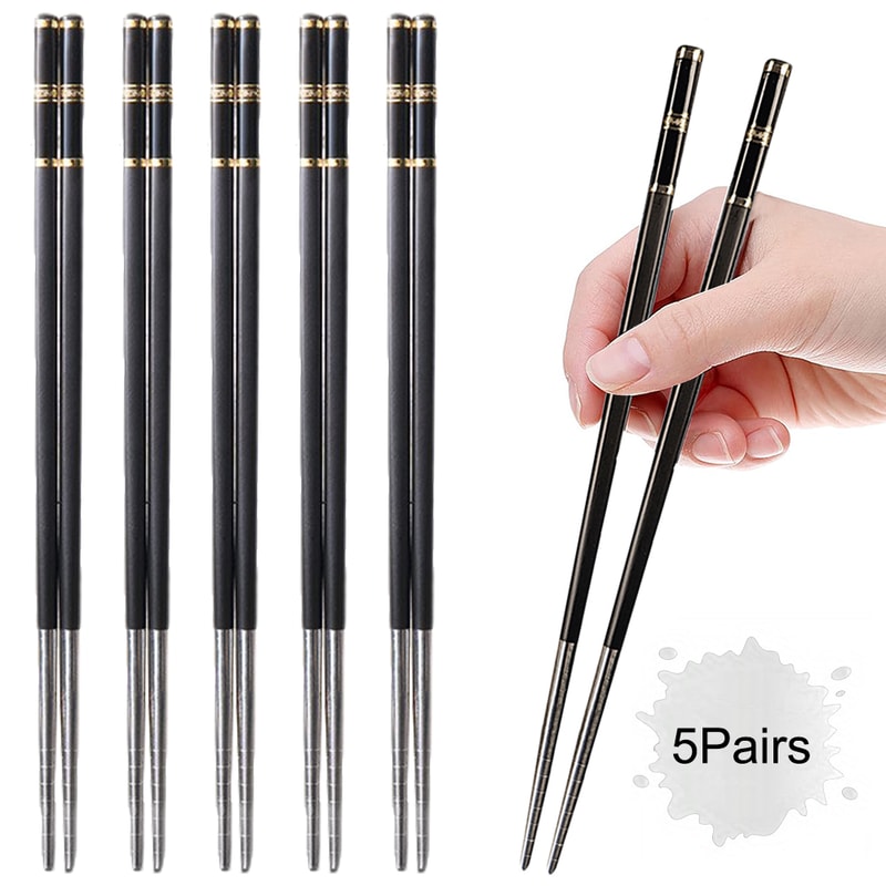 Premium Alloy Chopsticks Pairs Reusable Nonslip Metal Sushi Sticks For Dining 6