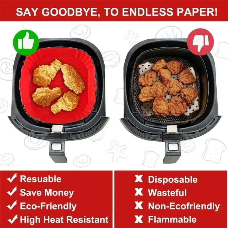 Silicone Air Fryer Liner – Reusable Basket for Baking, Pizza, Chicken, and More