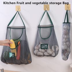 reusable kitchen storage bags – hanging mesh storage net for vegetables & fruits – ideal for ginger, garlic, potatoes