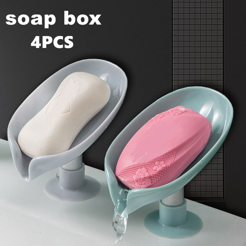 Leaf Design SelfDraining Soap Box With Suction Cup Decorative Bathroom Soap Tray Organizer 0